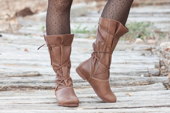 brown glossy boots
