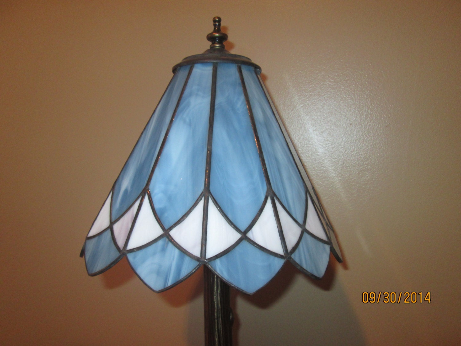 Stained Glass Lamp Shade Country Blue with Lavender Accents