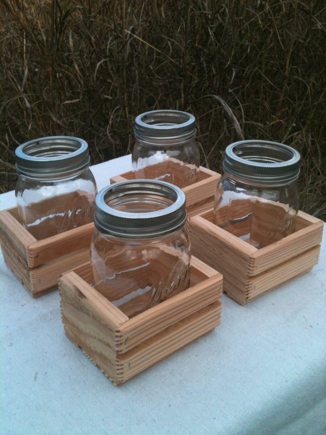4 Small Crates with Mason Jars or Rusty Cans for by CrateCharm