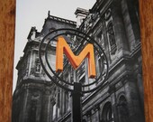 Ready To Ship 8x10 MÃ©tropolitain Paris Subway Sign Romantic Paris Architecture Fine Art Photography Black and White Orange Yellow