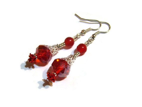 Red Holiday Earrings,Red Dangle Earrings,Valentine Earrings