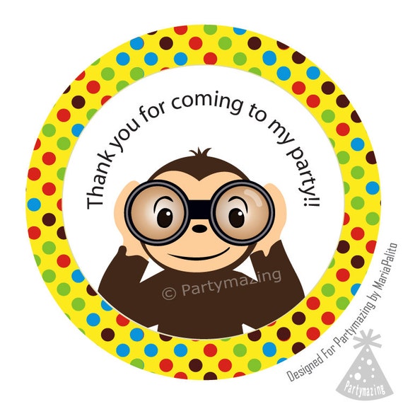 Printable Tags Curious George Thank you stickers Inspired