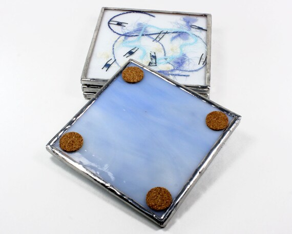 Keuken coasters blauw glas onderzetter set door balsamrootglass