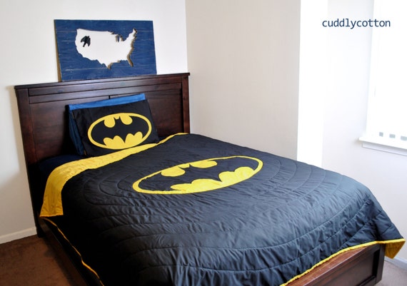 Batman Twin Bedding # Black & Yellow # Batman logo appliquÃ© # 100% ...