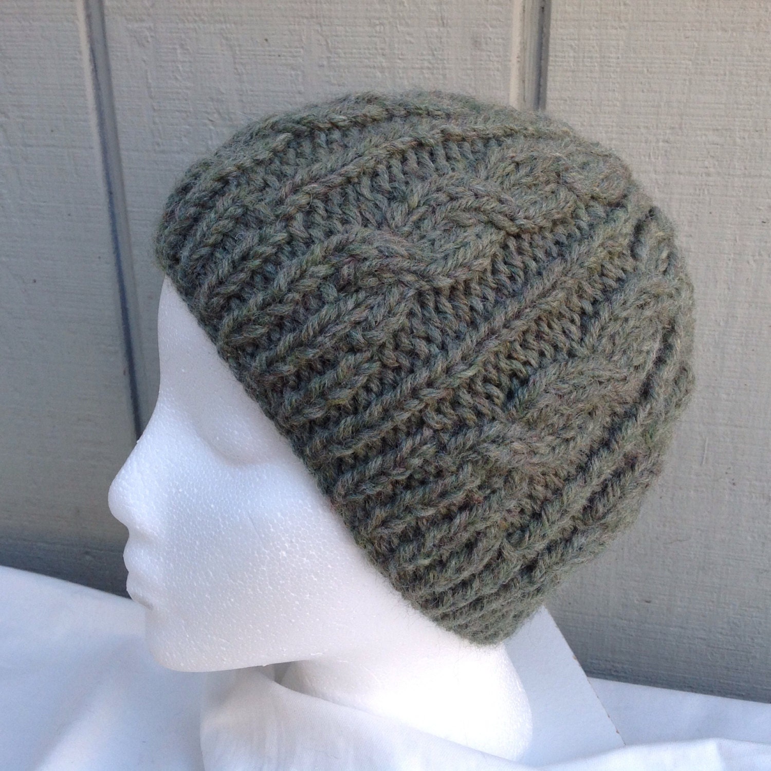 Knit wool blend beanie Moss green knitted hat Womens hat