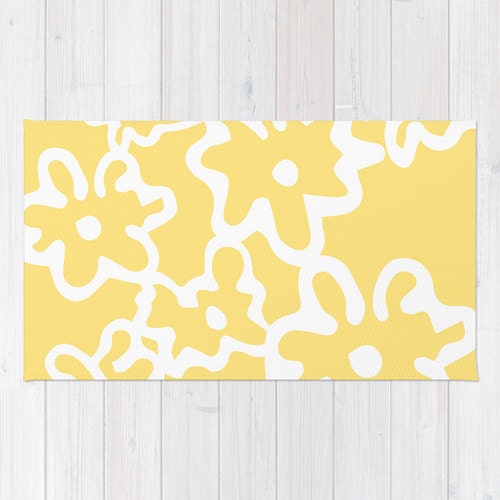 Yellow Floral Area Rug Modern Flowers Print Yellow And