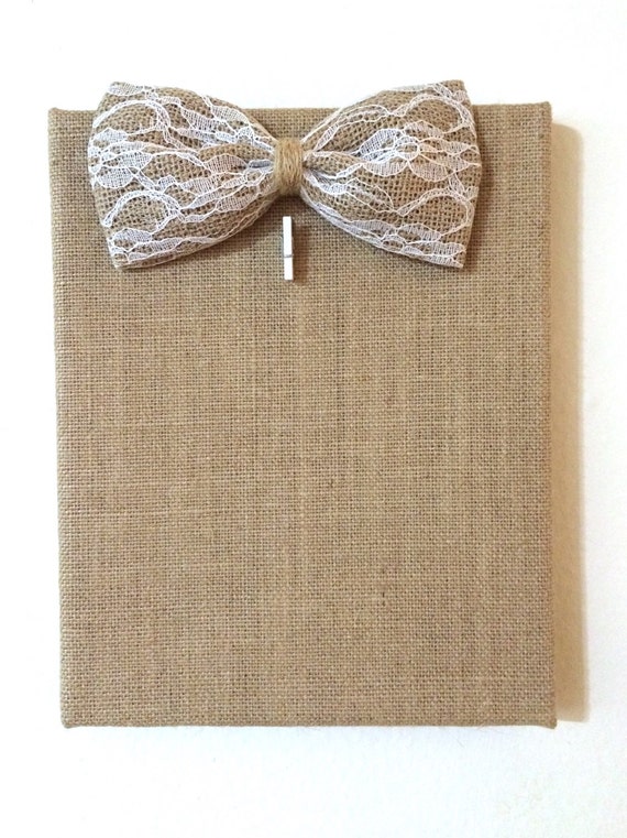 Burlap Picture Holder Bulletin Board with White Lace Bow by enliu