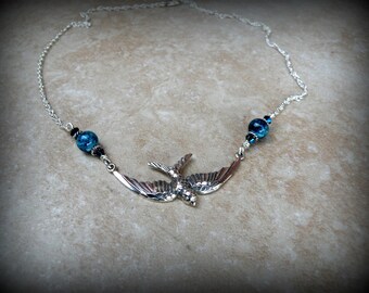 Sparrow necklace, Sterling silver sparrow necklace