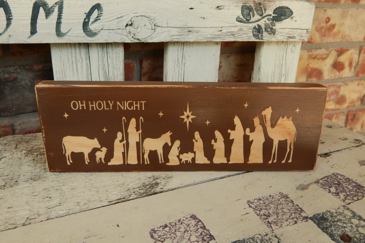 Oh Holy Night Wooden Sign Nativity Scene Religious Sign