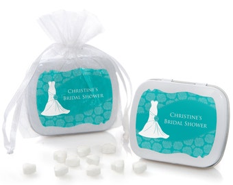 Wedding Dress Aqua Mint Tin Party Favors - Bridal Shower Supplies - 12 Count