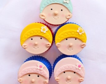 baby cupcake toppers 12pcs edible fondant baby shower cupcake toppers head girl boy cookie topper decoration 1st birthday christening