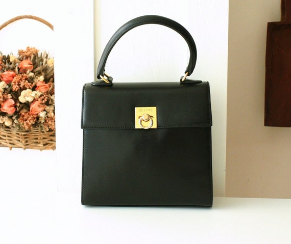 celine vintage small leather handbag  