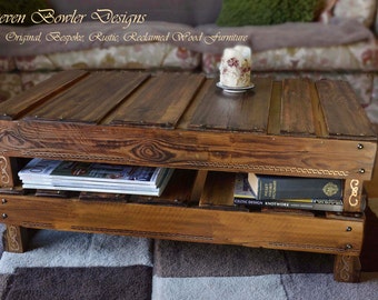 coffee table wood handcrafted gold celtic reclaimed knot rustic painted order hand