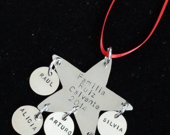 Hand Stamped Nickel Silver or Brass Christmas Ornament for Families of 2, 3, 4, 5 or 6 or 8 with Pets Included!