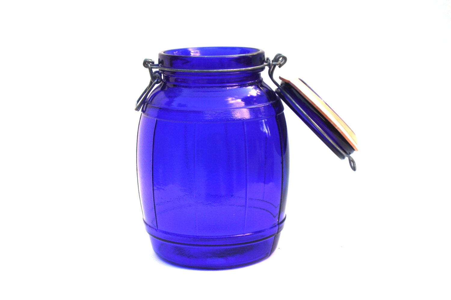 Cobalt Blue Cracker Barrel Style Jar / Glass Cookie Jar