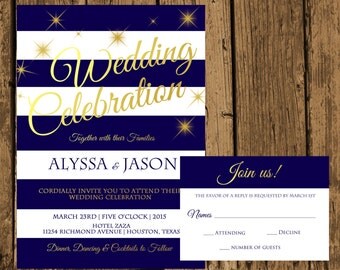 Popular items for navy wedding invitation on Etsy