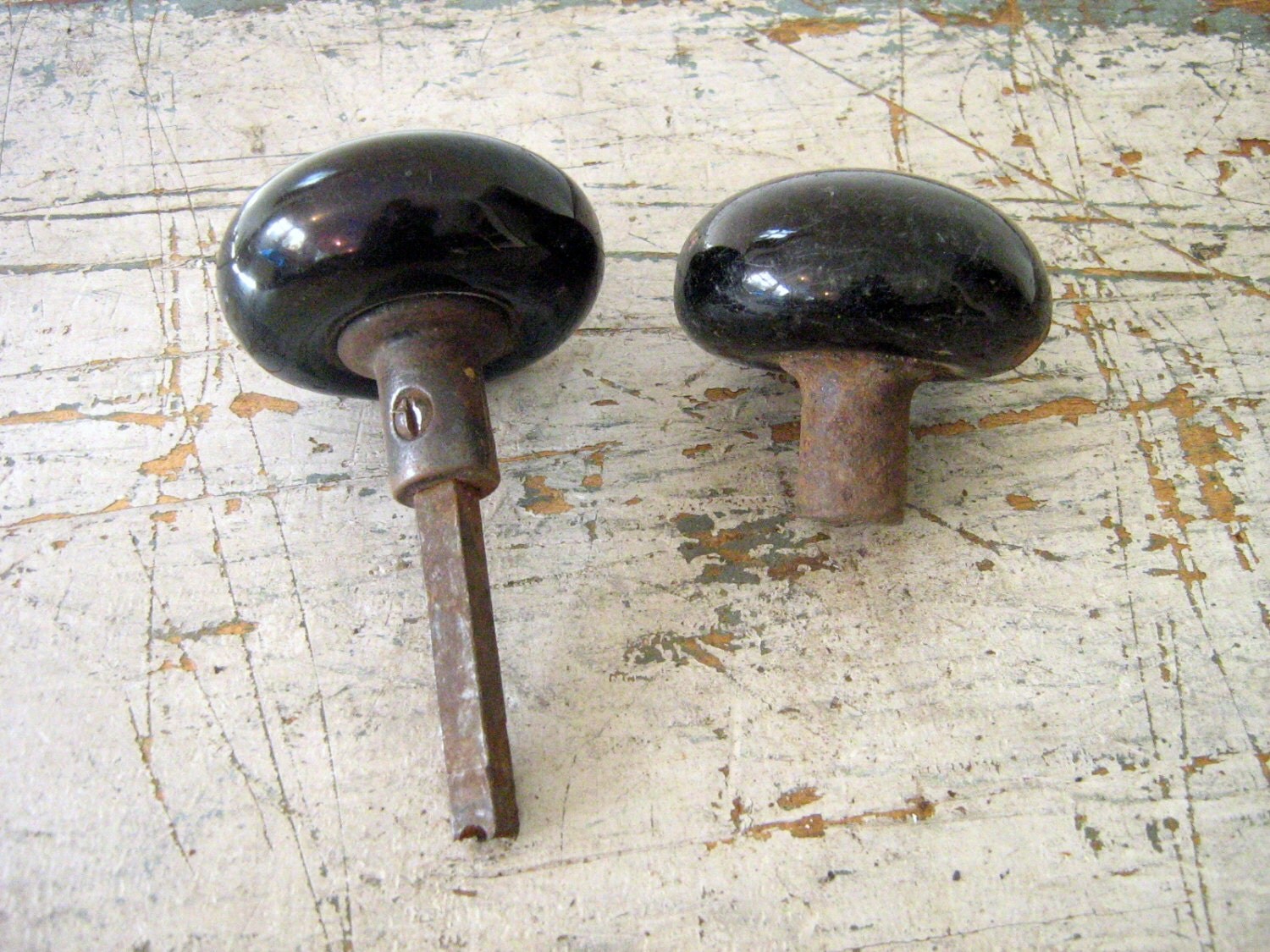 Door Knobs Antique Black Porcelain set of 2