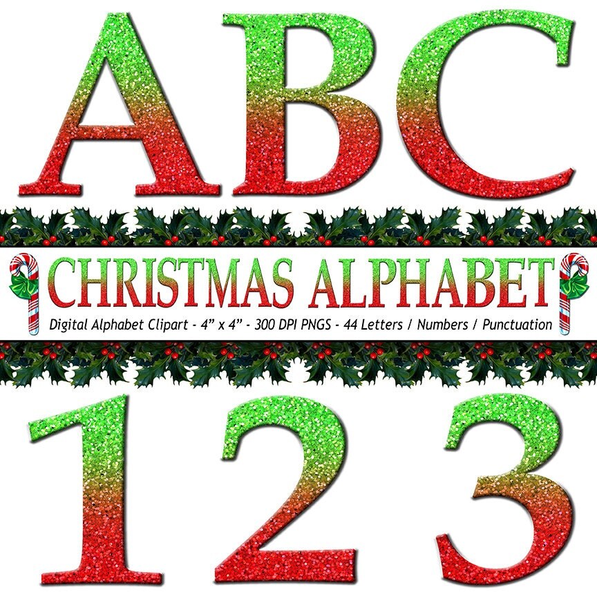 Christmas Alphabet Clipart Glitter Christmas Alpha Christmas