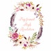 Watercolour Flower wreath with feather / Individual PNG files