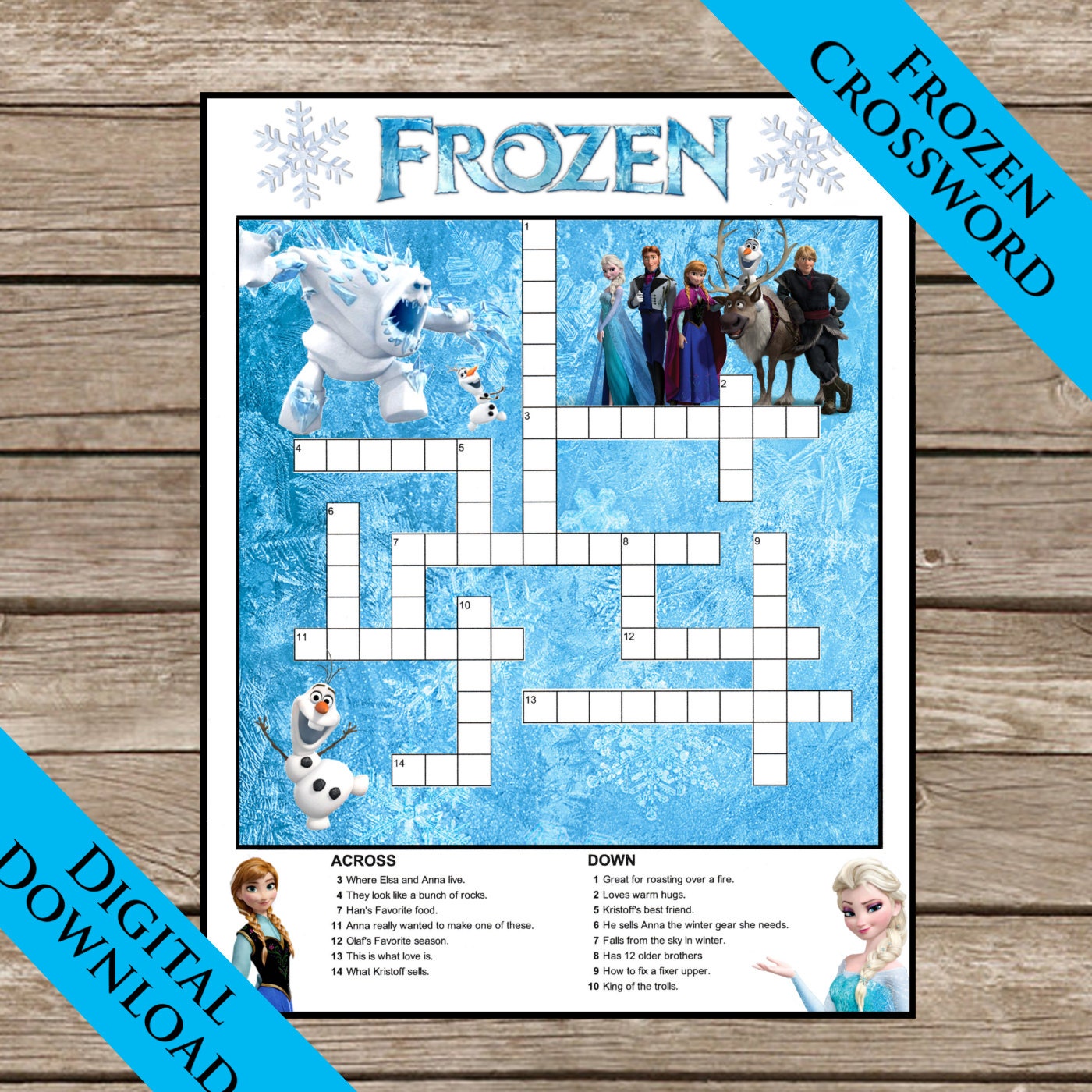 Frozen Crossword Puzzle Digital Download Printable Party