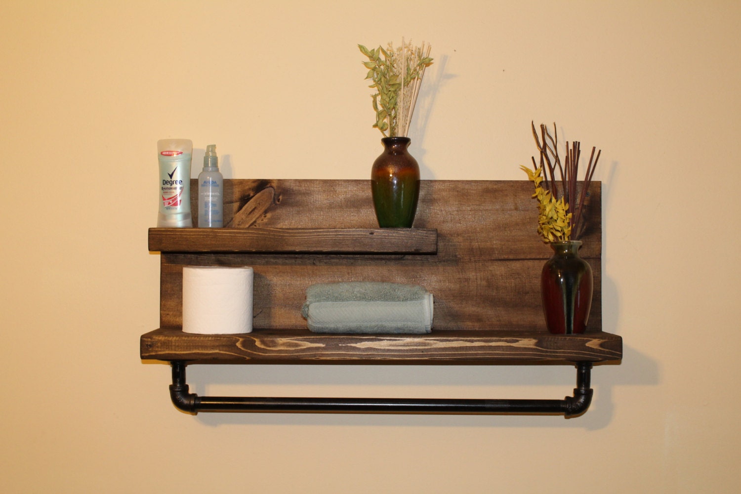 Floating Shelf with towel bar by NewRusticCreations on Etsy