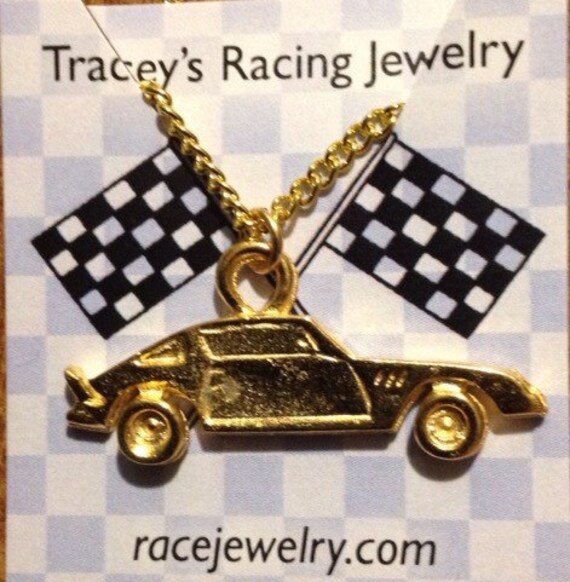 Traceys racing jewelry gold tone stock car camaro necklace