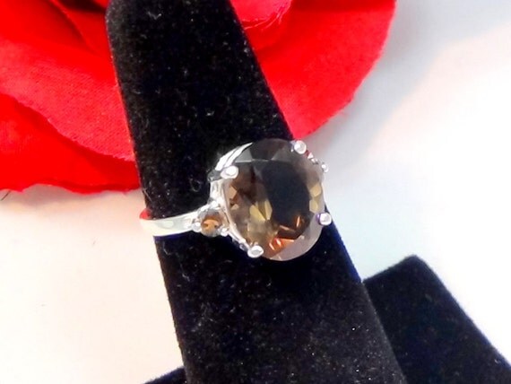 Large Smoky Quartz Ring with Accents Sterling by MarileiJewelry