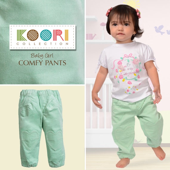 Baby Girl Pants Mint Green or Beige Baby Pants Heart