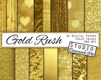 Gold Digital Paper - "Gold Rush" - Gold Foil / Glitter / Metallic Commercial Use Gold Backgrounds - Instant Download