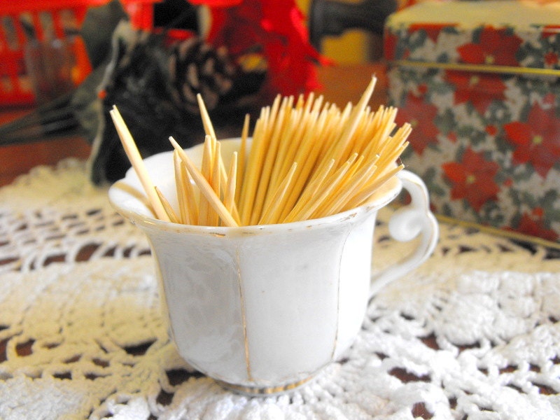 Vintage Porcelain Tea Cup Re Purposed Toothpick Holder White And Gold