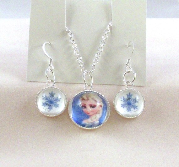 Elsa jewelry set Frozen necklace and earrings Disney jewelry