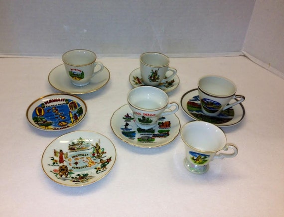 job of  Plates Souvenir Tea lot Mini Cups cups Vintage tea Lot vintage and