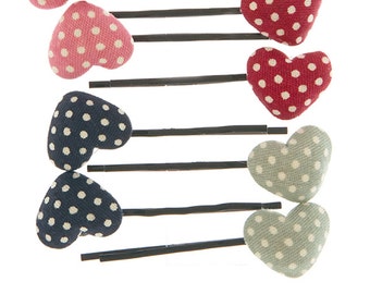 Decorative bobby pins polka dot fabric heart bobby pin set hair clips decorative hairpins hair accessories navy red light green pink hearts