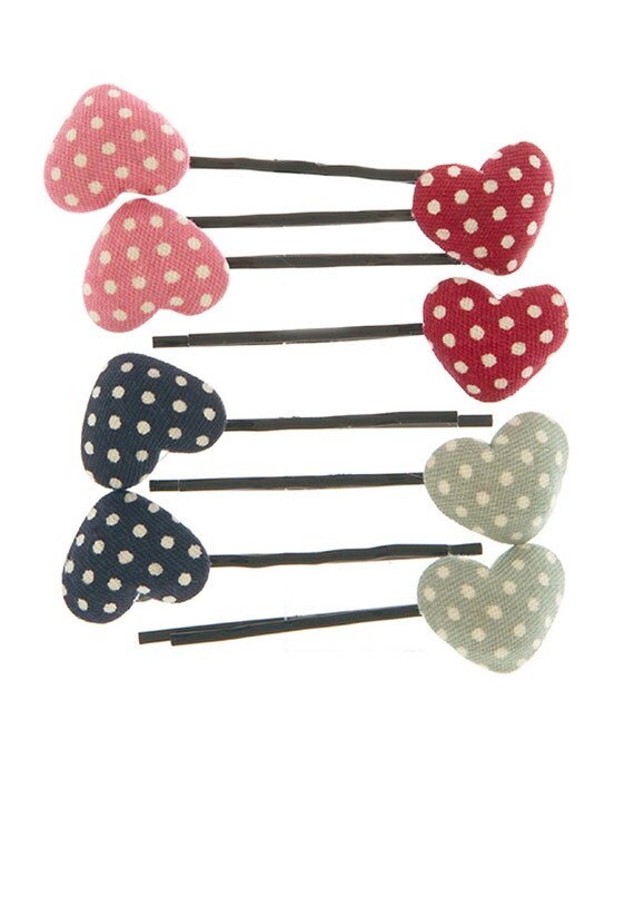 Decorative bobby pins polka dot fabric heart bobby pin set
