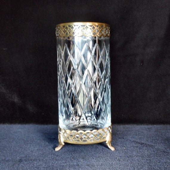 Heinrich Villeroy and Boch Crystal Vase with Brass Filigree