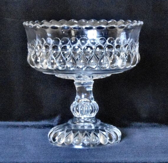 Pressed Glass Compote in the Teardrop and Thumbprint pattern