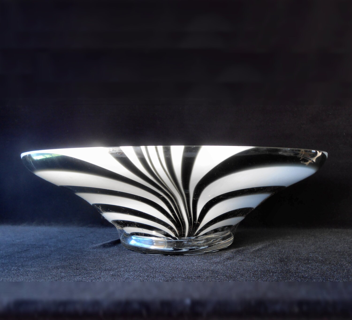 Huge Zebra Stripe Cased Art Glass Bowl Czech Glass 15inch