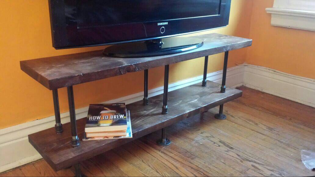 Industrial TV stand media console bookshelf rustic TV