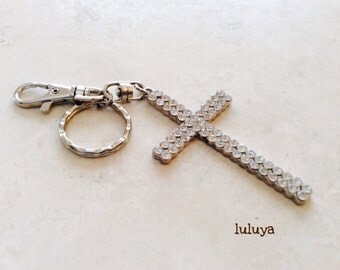 Cross w Crystals Keychain Key Rin g Purse Charm Gift Easter Religious ...