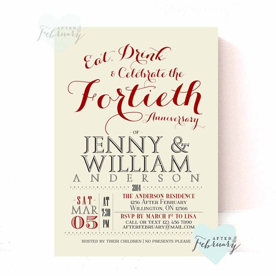  40th  Anniversary  Invitation  40th  Wedding  by AfterFebruary 