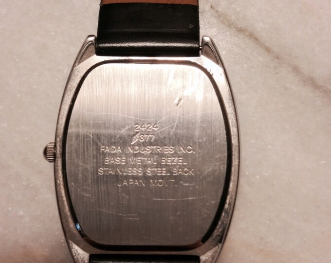 Storewide 25% Off SALE Vintage Gentleman's Silver Tone Mathy-Tissot Quartz Rectangular Crystal Watch Featuring Original Black Leather Band