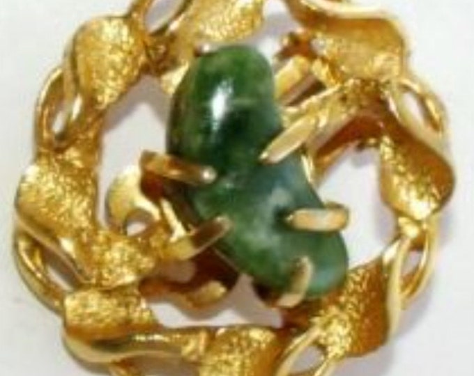 Storewide 25% Off SALE Vintage Coral Reef Inspired Gold Tone Designer Earrings Featuring Jade Turquoise Bean Stone Centers