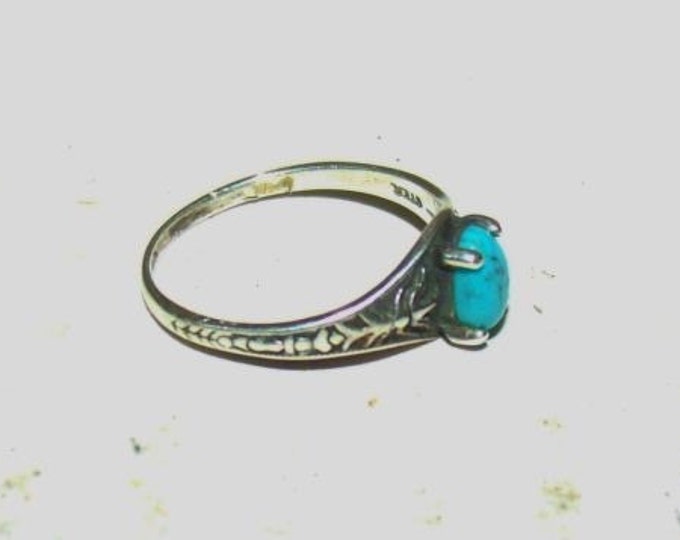 Storewide 25% Off SALE Vintage Southwestern Sterling Silver Turquoise Designer Cocktail Ring Featuring Enscribed Baguette Design