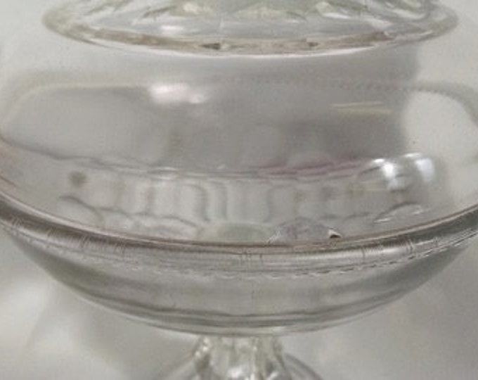 Storewide 25% Off SALE Beautiful Antique Early Americana 19th Century Patterned Glass Lidded Candy Bowl Featuring Original Acorn Finial and