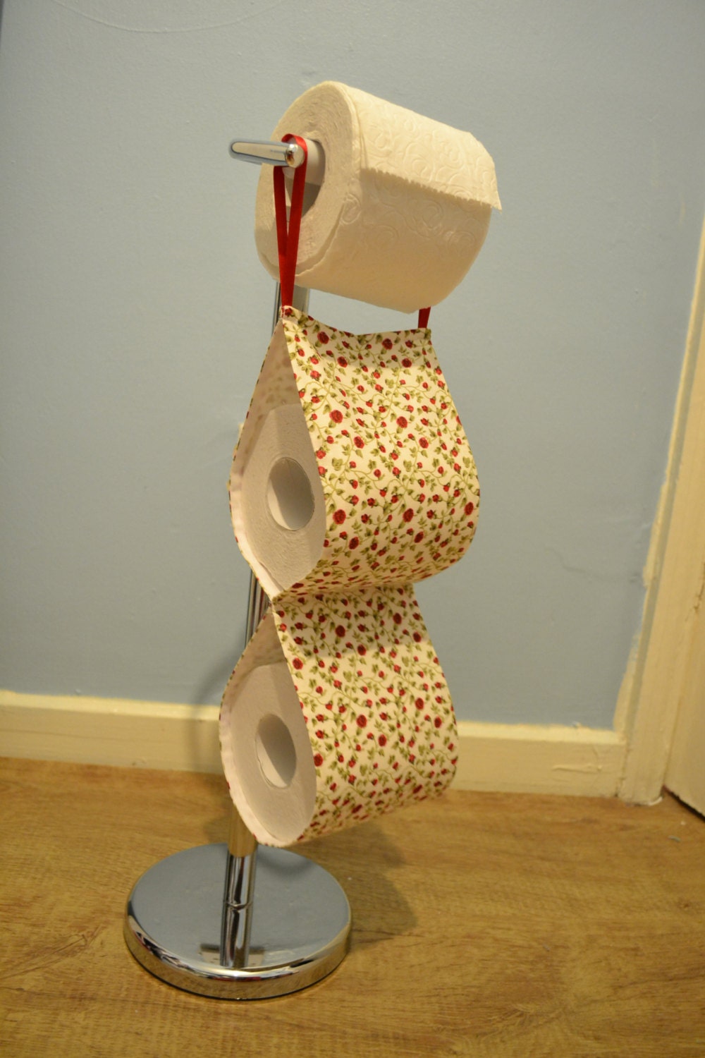 Fabric Decorative Toilet Paper Holder / cream with red