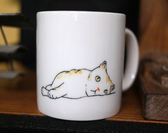 Hand painted animal mug cup - Cute mug cup - Cat mug cup - Cute cat - boring cat