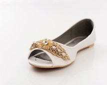 gold flat peep toe shoes