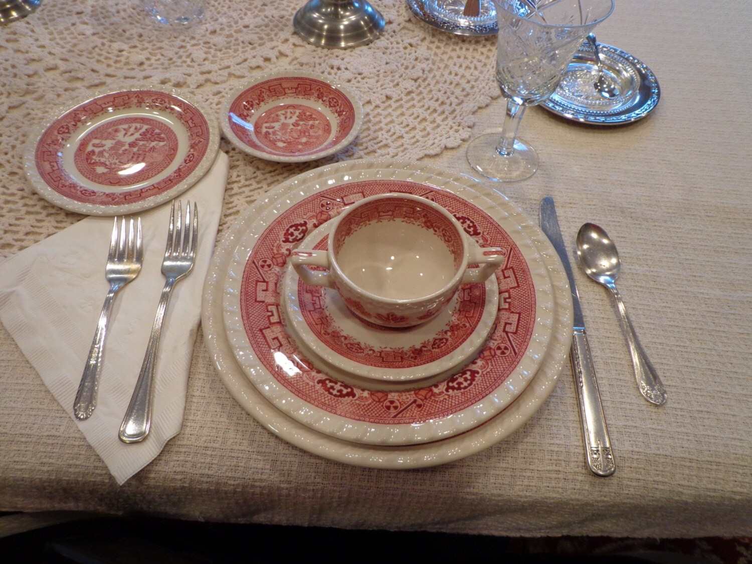 Ivory Walker China Vitrified Pink Willow Style Pattern