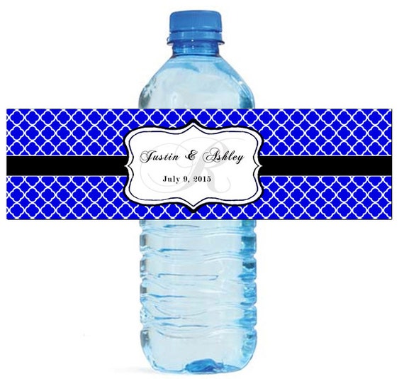 Royal Blue Monogram Water Bottle Labels Great for Engagement