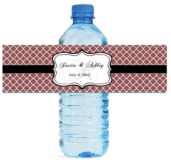 Marsala Monogram Water Bottle Labels Great for Engagement Bridal 